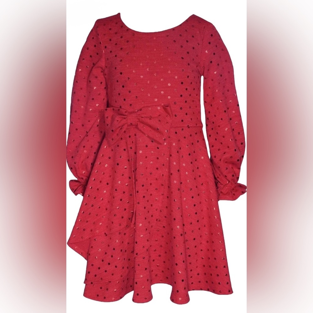 Bonnie Jean Red Foil Dot Bow Dress
